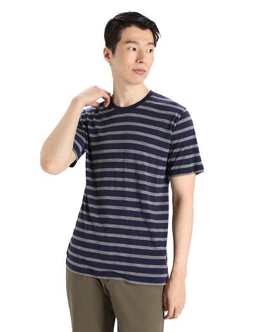 T Shirts Icebreaker Merino Drayden Corta Sleeve Stripe Homme Bleu Marine | FR 1184WNBY